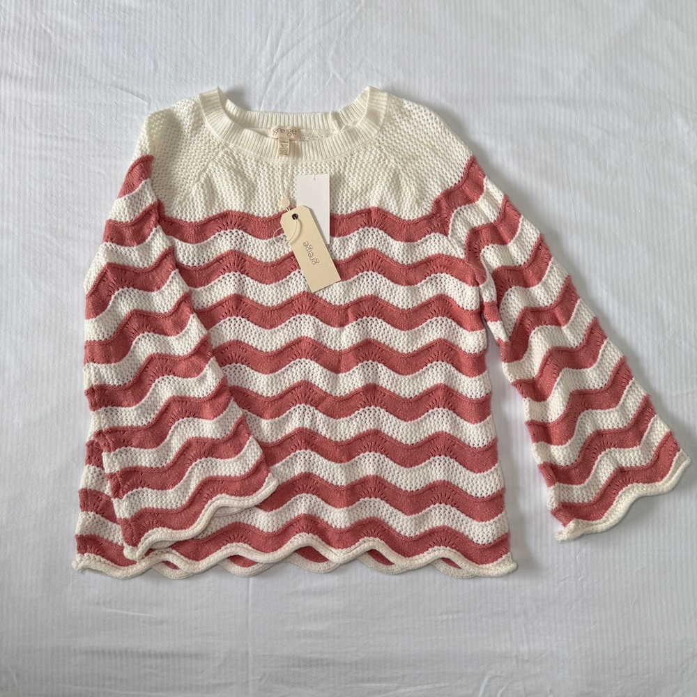 GREIGE Pink and Cream Wave Pattern Sweater |Size M NWT